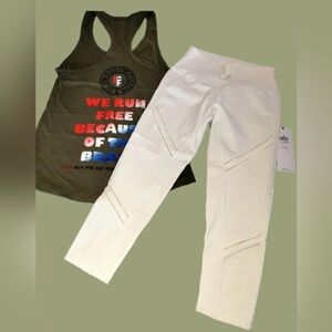 NWT! ALOYO GAHIGH-WAIST COSMIC CAPRI & FLEX IT PINK RUN FOR THE HEROES T SZ. MED